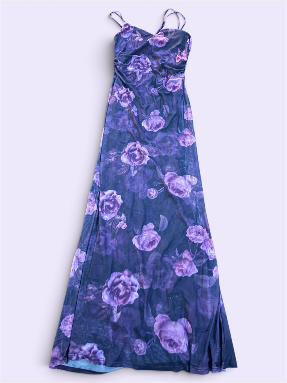 Purple Floral Maxi Dress with Spaghetti Straps